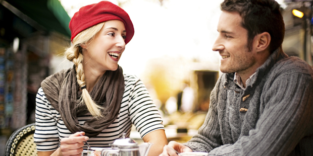 Couple having tea in cafe